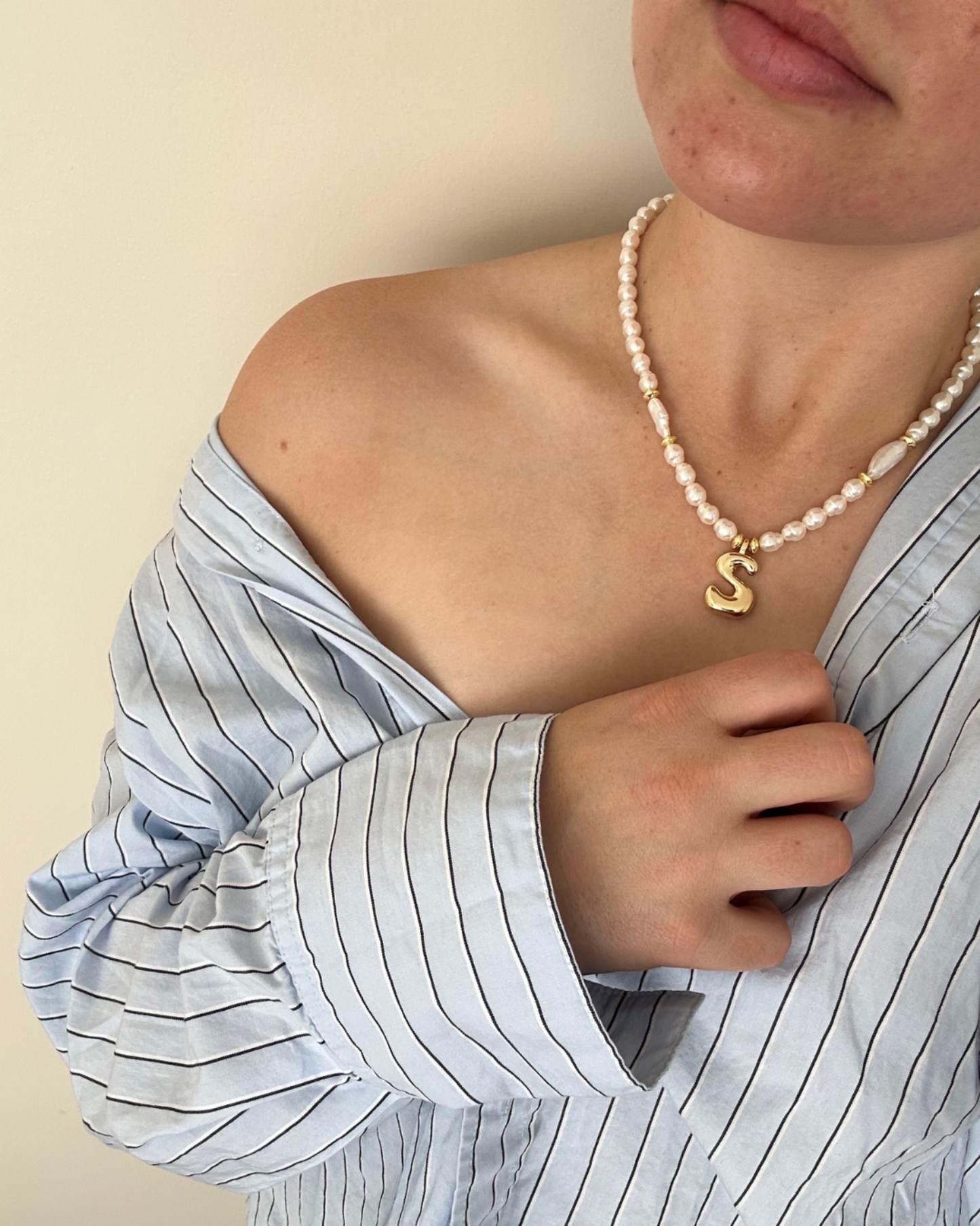 Double Pearl Initial Necklace