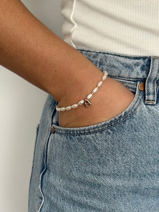 Rectangle Pearl Initial Bracelet