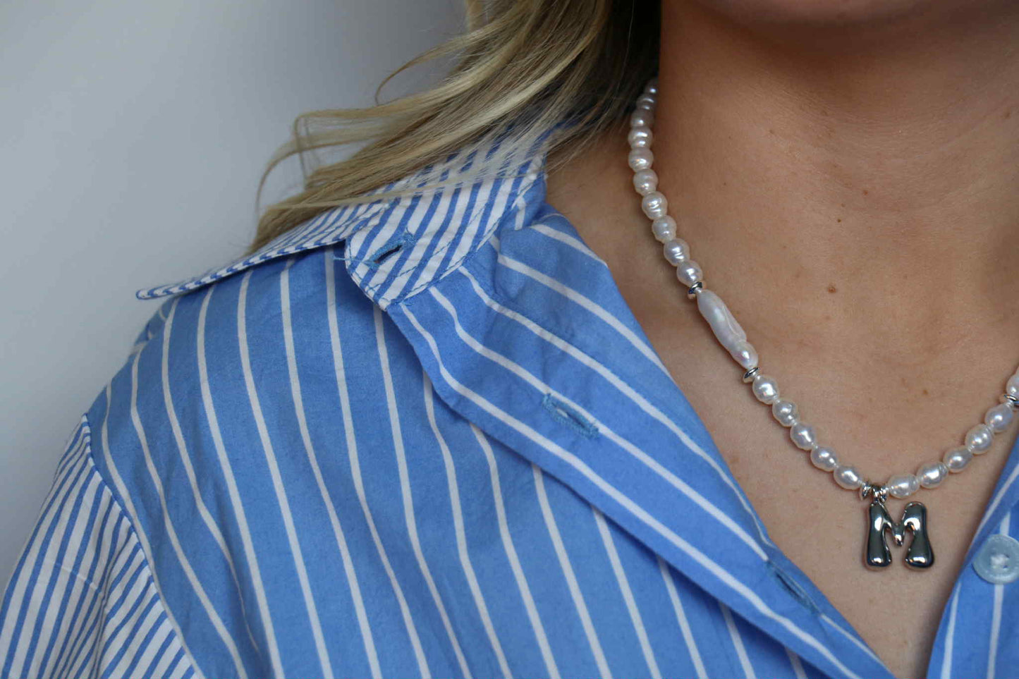 Double Pearl Initial Necklace