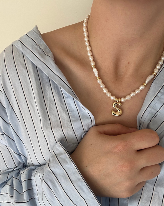 Double Pearl Initial Necklace