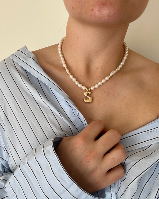Double Pearl Initial Necklace