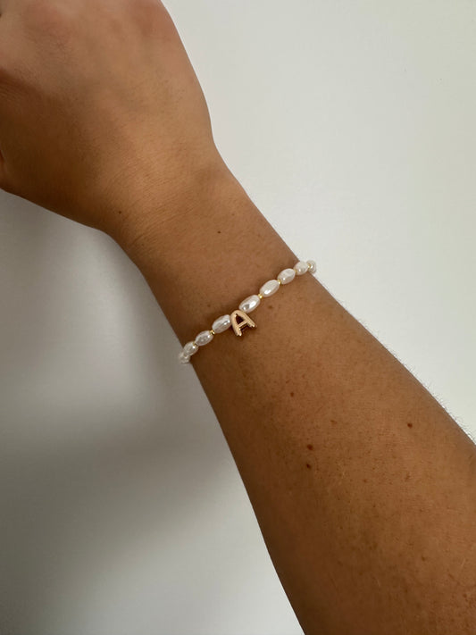 Rectangle Pearl Initial Bracelet