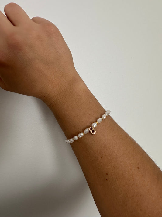 Cushion Pearl Initial Bracelet