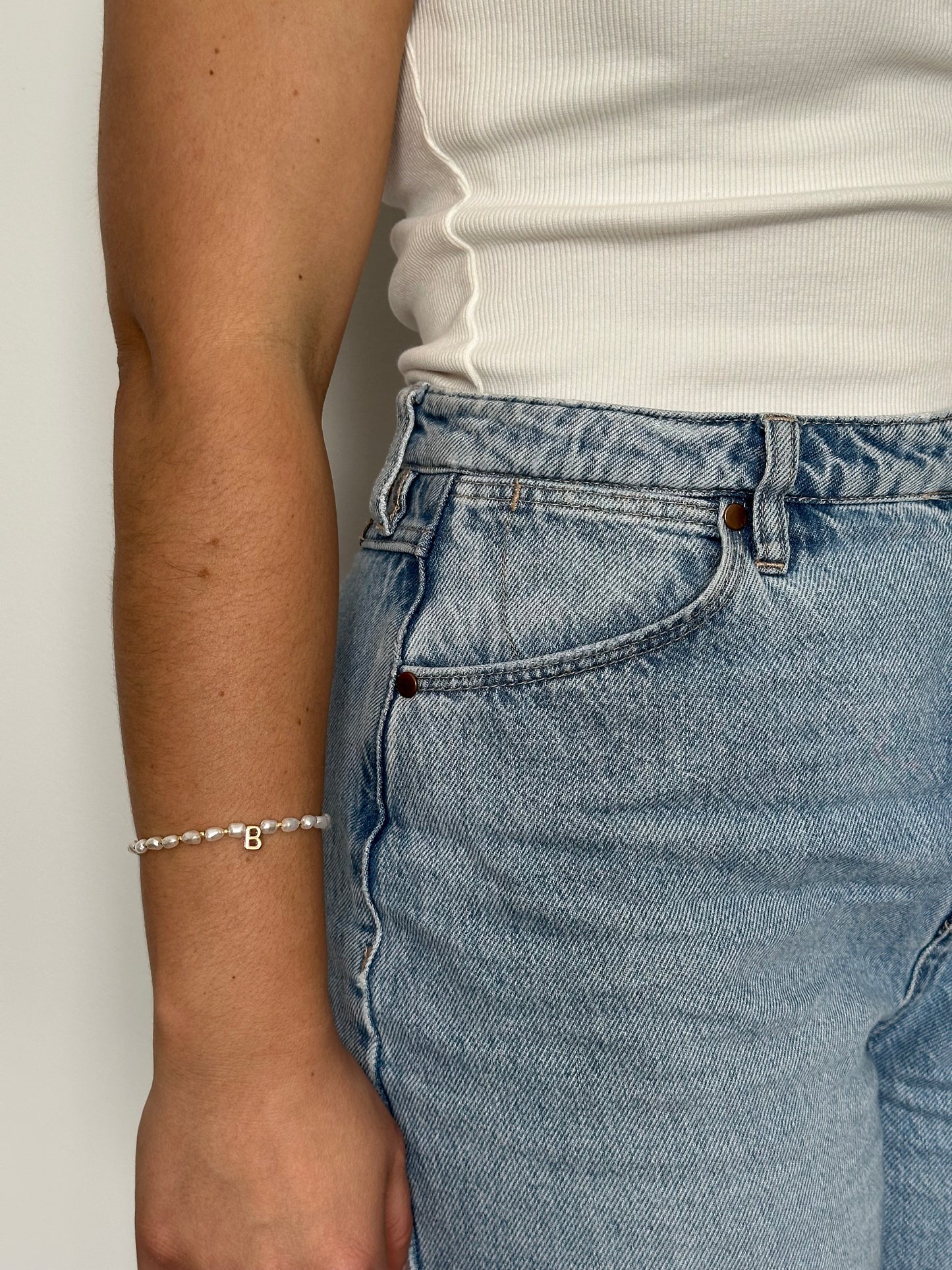 Cushion Pearl Initial Bracelet