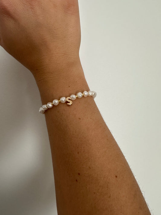 Hexagon Pearl Initial Bracelet