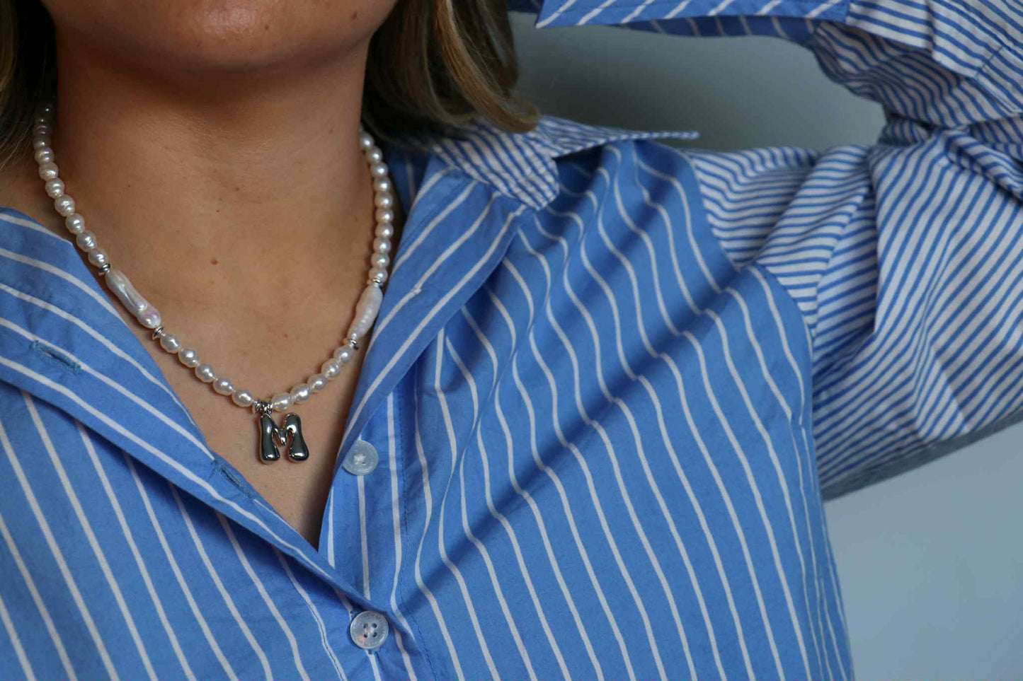 Double Pearl Initial Necklace